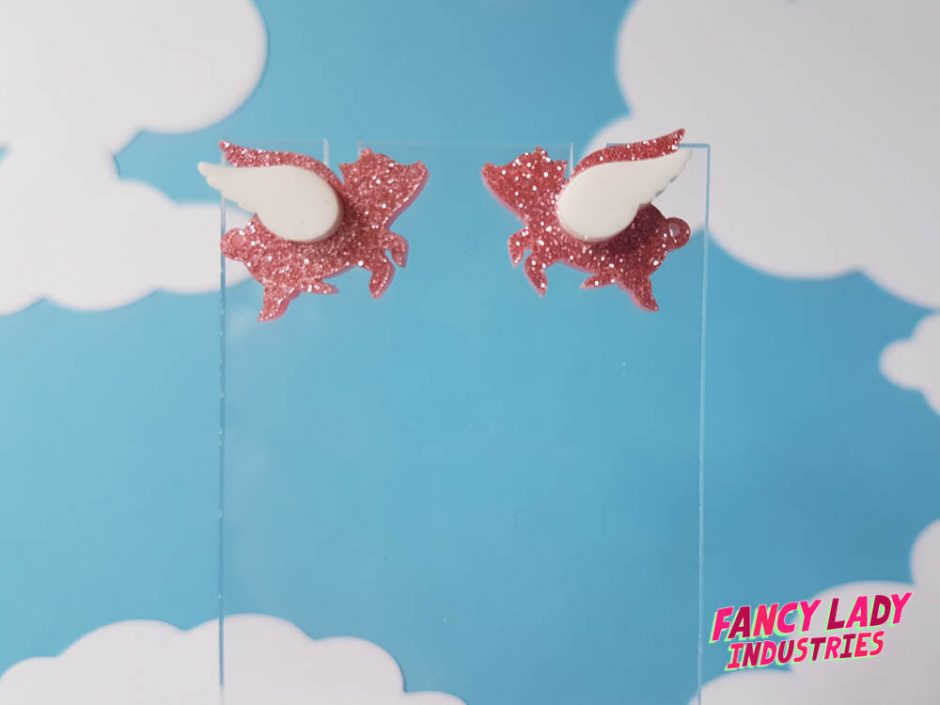 Porcine Airlines Studs (Pink Glitter)