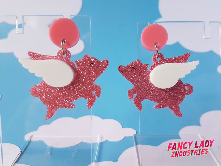 Porcine Airlines Dangles (Pink Glitter)