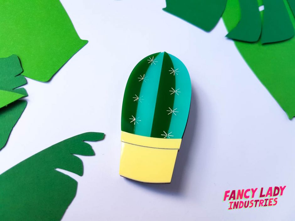 Potted Pachycereus Brooch