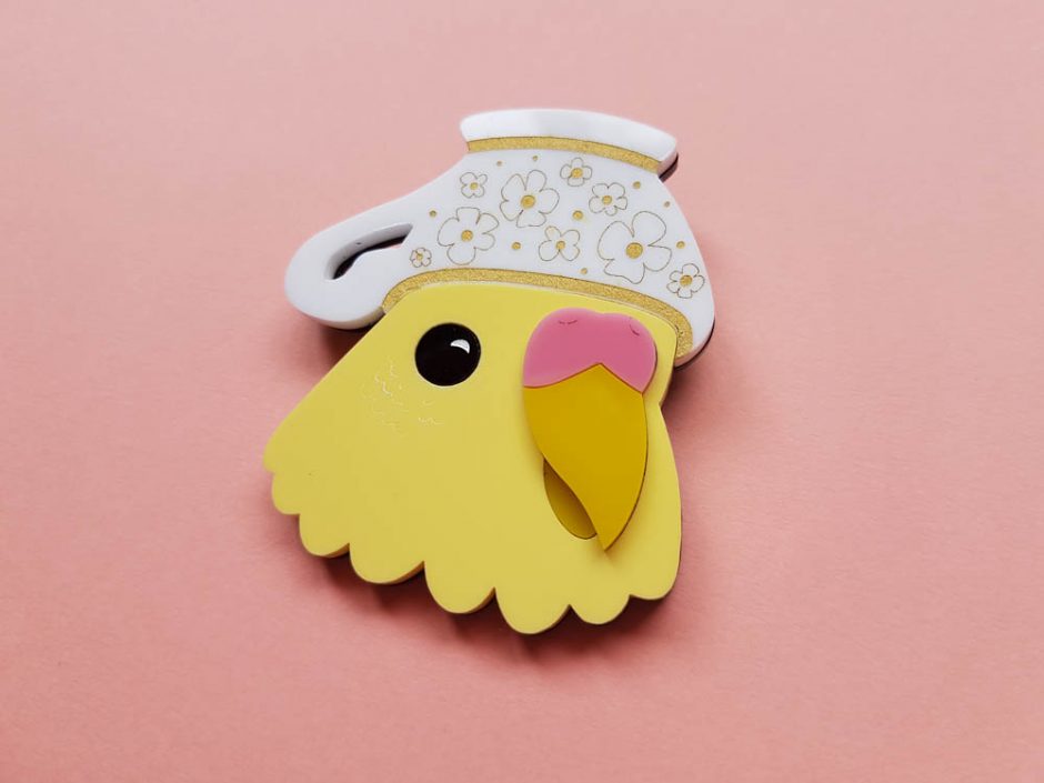 Teacup Birb Brooch
