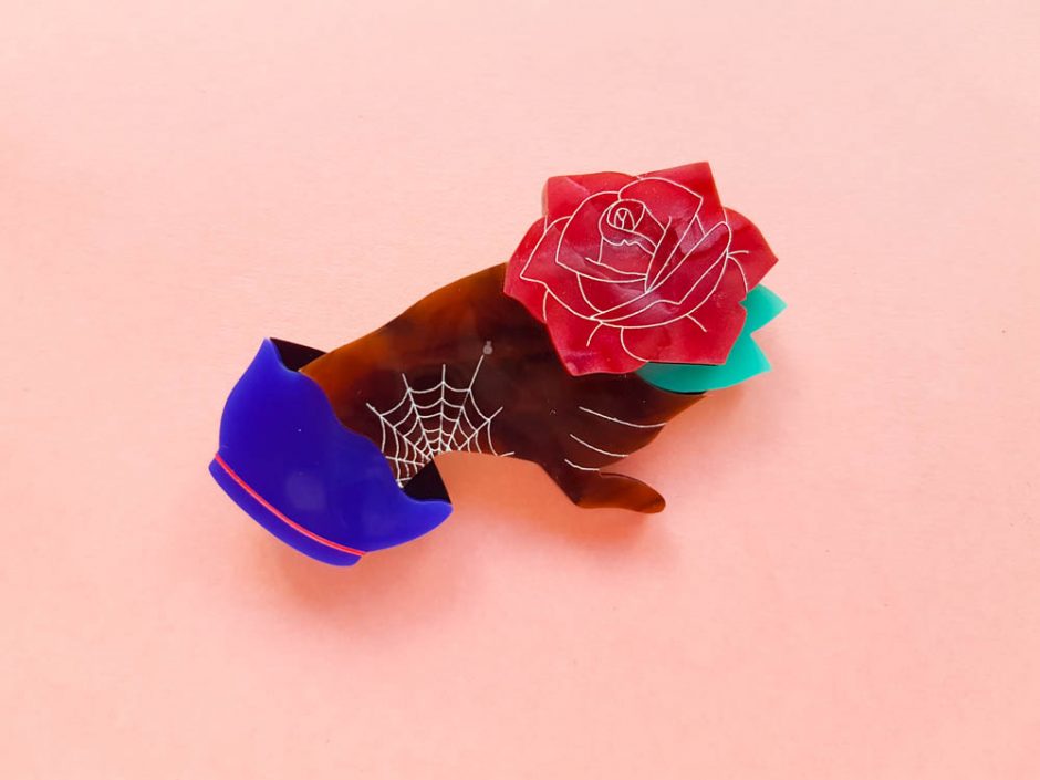 Fancy Hand Holding Rose Brooch