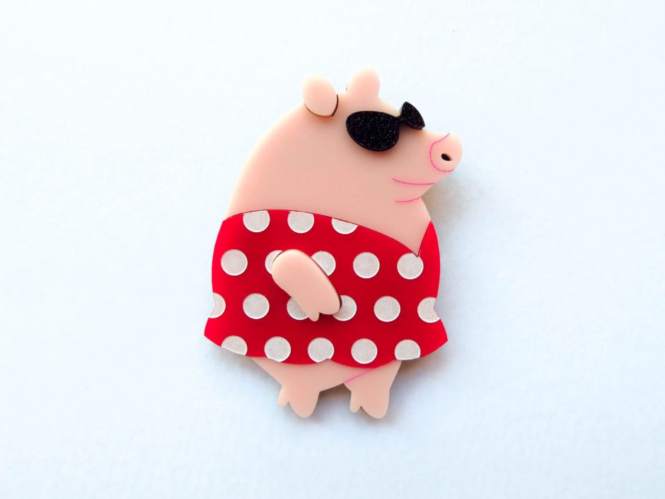 Polka Dot Pig Brooch