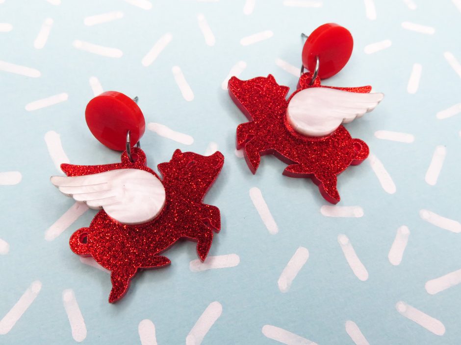 Valentine's Edition Flying Pig Earrings