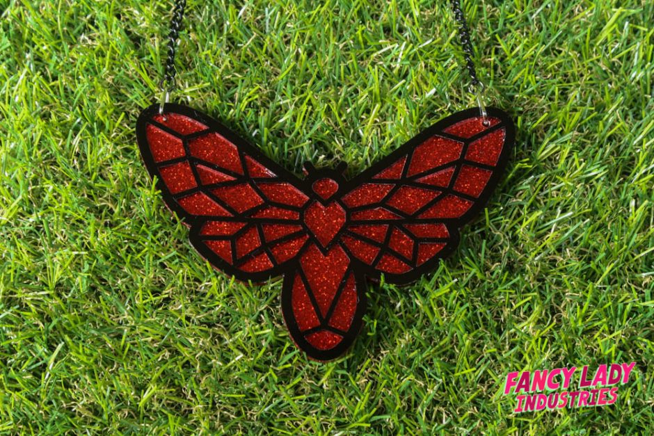 Moth Necklace (Red Glitter)