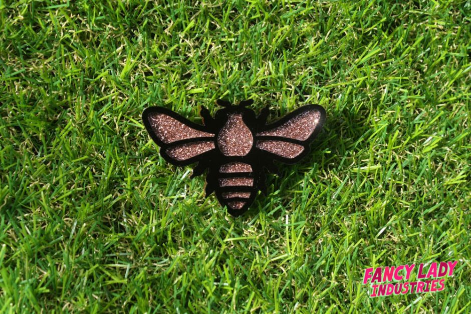 Teddy Bear Bee Brooch (Copper Glitter)