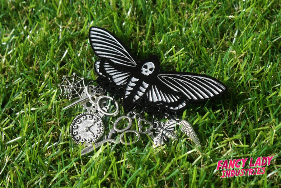 Death Head Moth Chatelaine Brooch with Charms