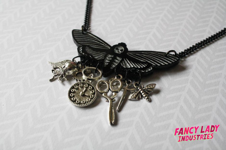 Death Head Moth Chatelaine Necklace with Charms
